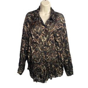 Chicos Design Sheer Burnout Silk Blend Button Up Shirt Top Size‎ 3 Vintage